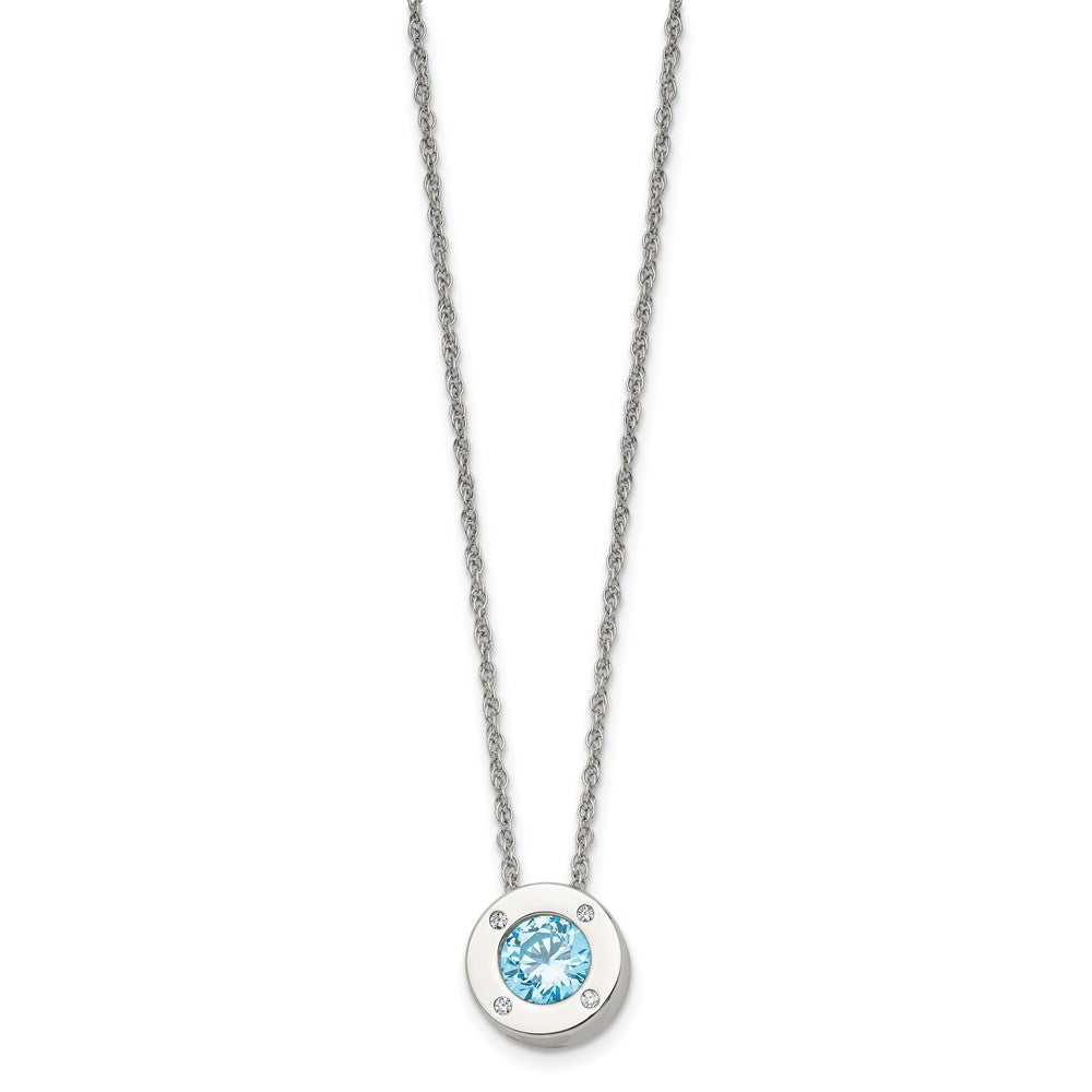 Chisel Stainless Steel Polished CZ March Birthstone Circle Pendant on a 20 inch Multi-Link Chain Necklace
