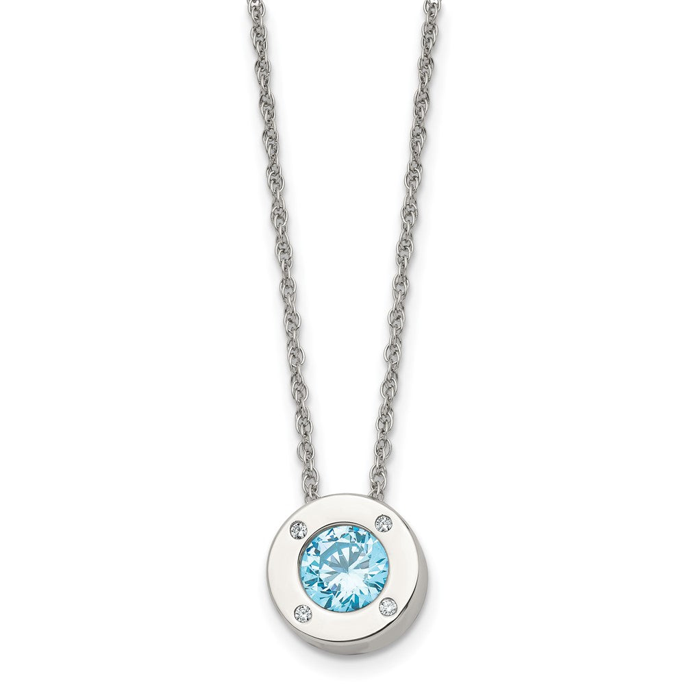 Chisel Stainless Steel Polished CZ March Birthstone Circle Pendant on a 20 inch Multi-Link Chain Necklace