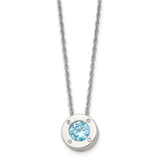 Chisel Stainless Steel Polished CZ March Birthstone Circle Pendant on a 20 inch Multi-Link Chain Necklace