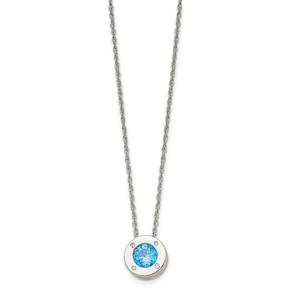 Chisel Stainless Steel Polished CZ December Birthstone Circle Pendant on a 20 inch Multi-Link Chain Necklace