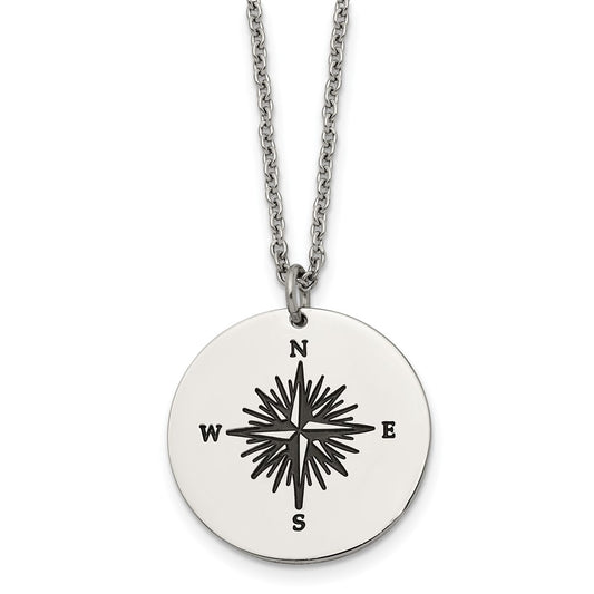 Chisel Stainless Steel Polished Enameled NOT ALL WHO WANDER ARE LOST Compass Pendant on a 22in Cable Chain Necklace