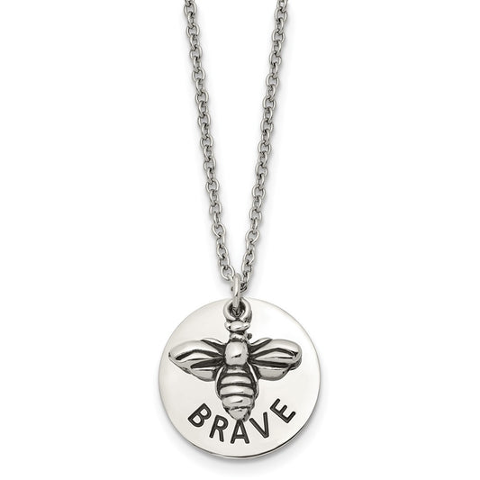 Chisel Stainless Steel Polished and Enameled BRAVE Bumble Bee Pendant on a 22 inch Cable Chain Necklace