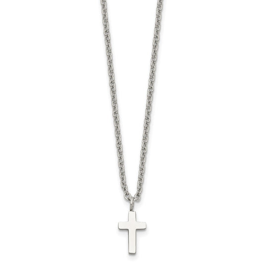 Chisel Stainless Steel Polished 11mm Cross Pendant on an 18 inch Cable Chain Necklace