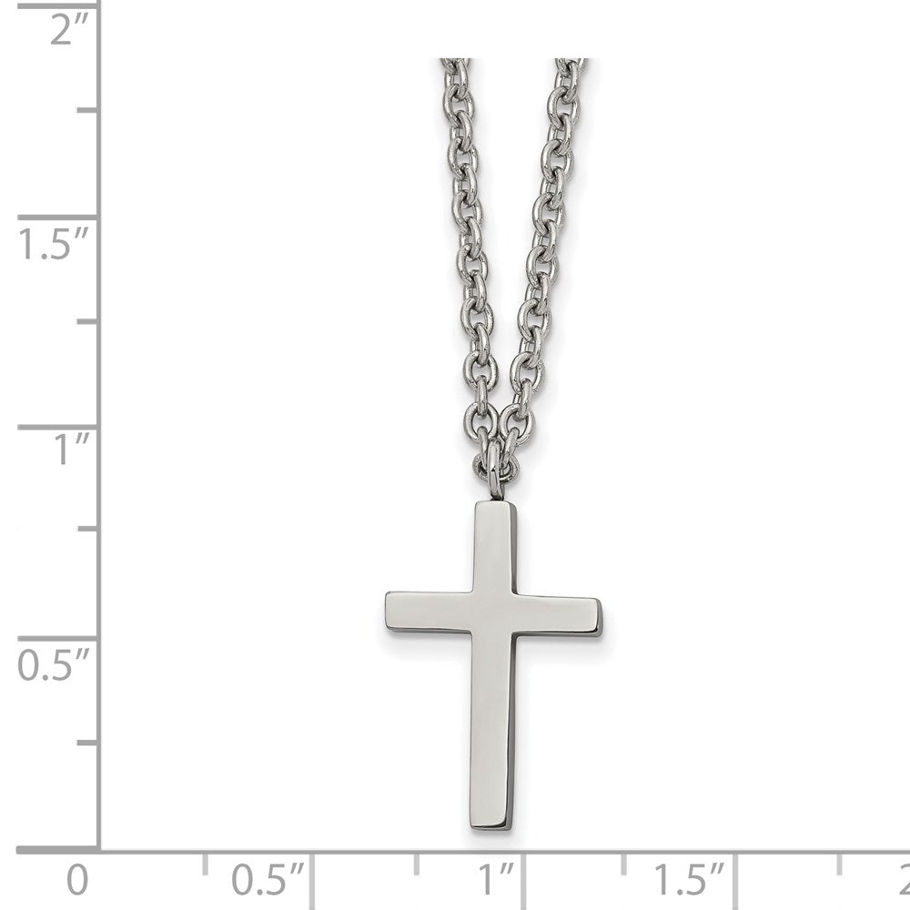 Chisel Stainless Steel Polished 20mm Cross Pendant on an 18 inch Cable Chain Necklace