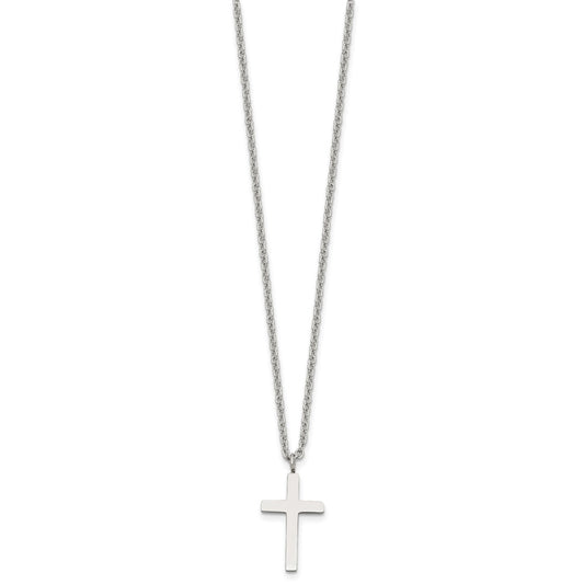 Chisel Stainless Steel Polished 20mm Cross Pendant on an 18 inch Cable Chain Necklace