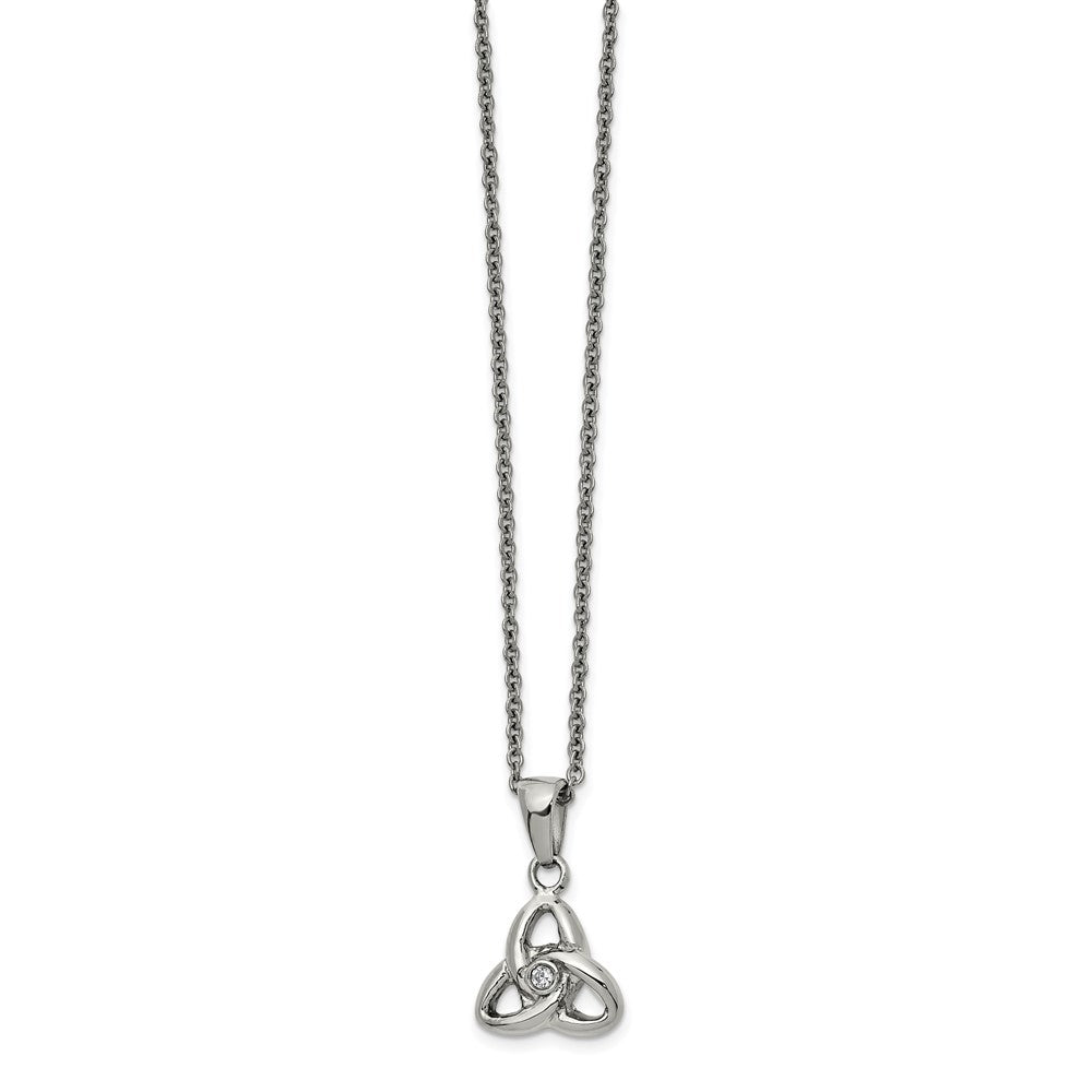 Chisel Stainless Steel Polished with Preciosa Crystal Trinity Knot Pendant on a 16 inch Cable Chain with a 1 inch Extension Necklace
