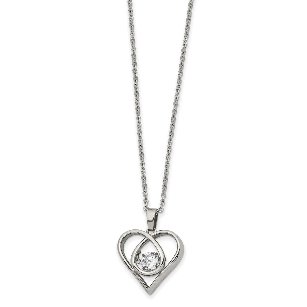 Chisel Stainless Steel Polished Vibrant CZ Heart Pendant on a 16 inch Cable Chain with a 2 inch Extension Necklace