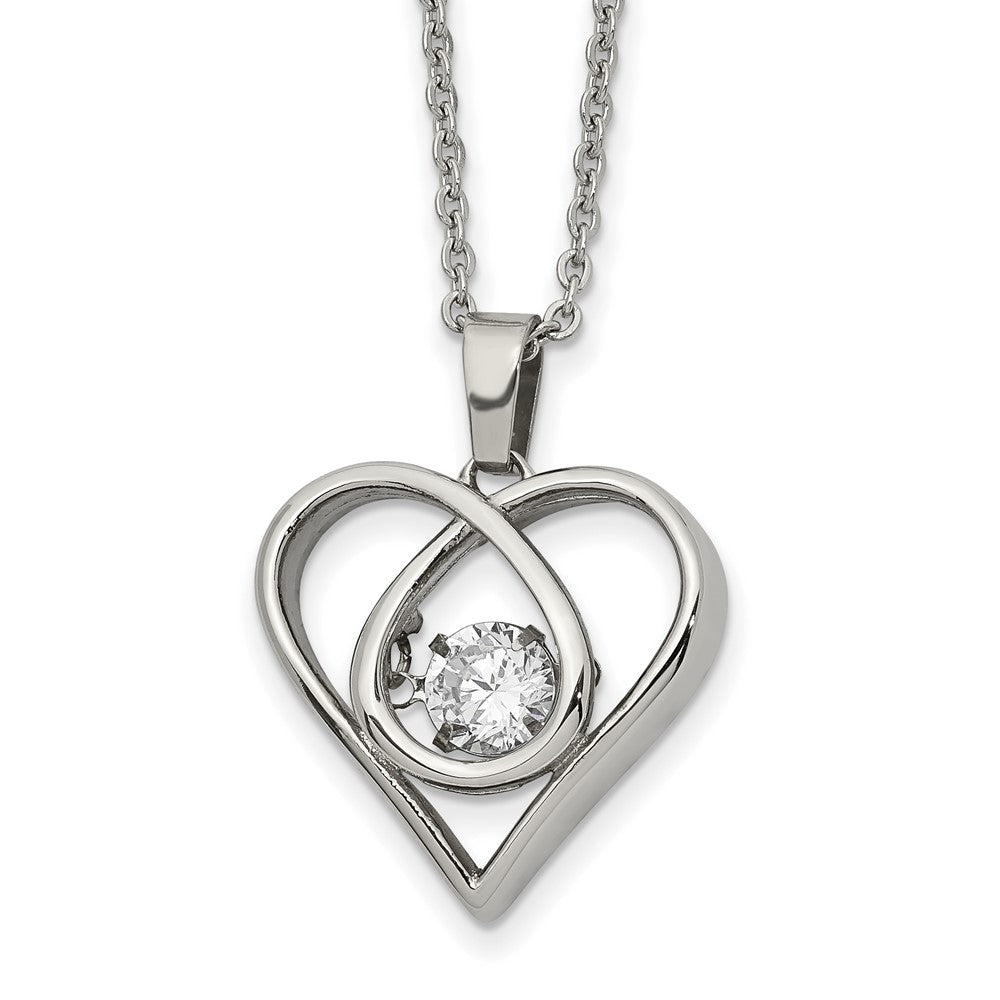 Chisel Stainless Steel Polished Vibrant CZ Heart Pendant on a 16 inch Cable Chain with a 2 inch Extension Necklace