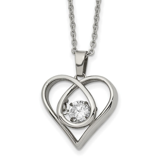Chisel Stainless Steel Polished Vibrant CZ Heart Pendant on a 16 inch Cable Chain with a 2 inch Extension Necklace