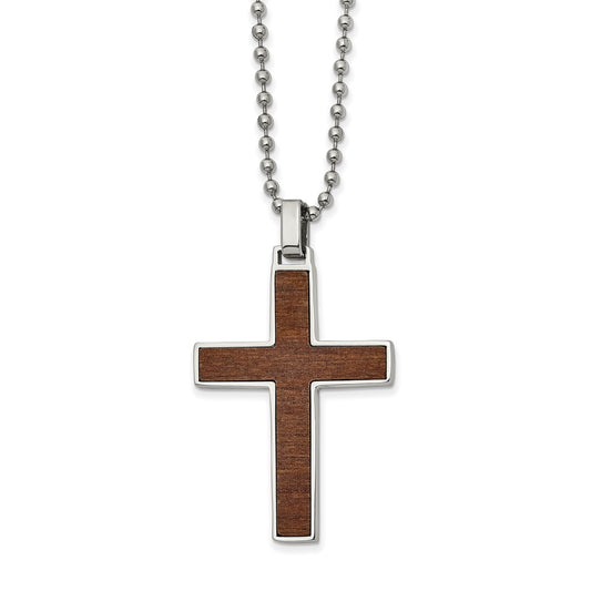 Stainless Steel Polished w/Carbon Fiber & Wood Inlay Reversible Necklace