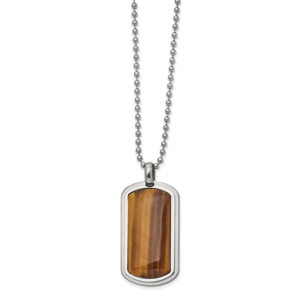 Chisel Stainless Steel Polished with Tiger's Eye Dog Tag on a 22 inch Ball Chain Necklace