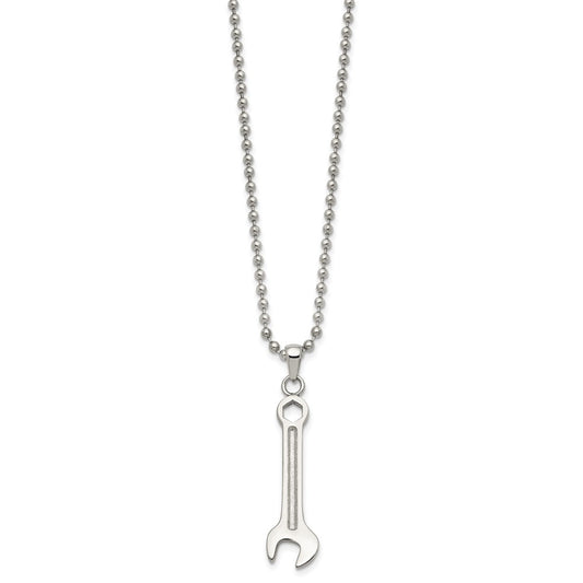 Chisel Stainless Steel Polished Wrench Pendant on a 24 inch Ball Chain Necklace