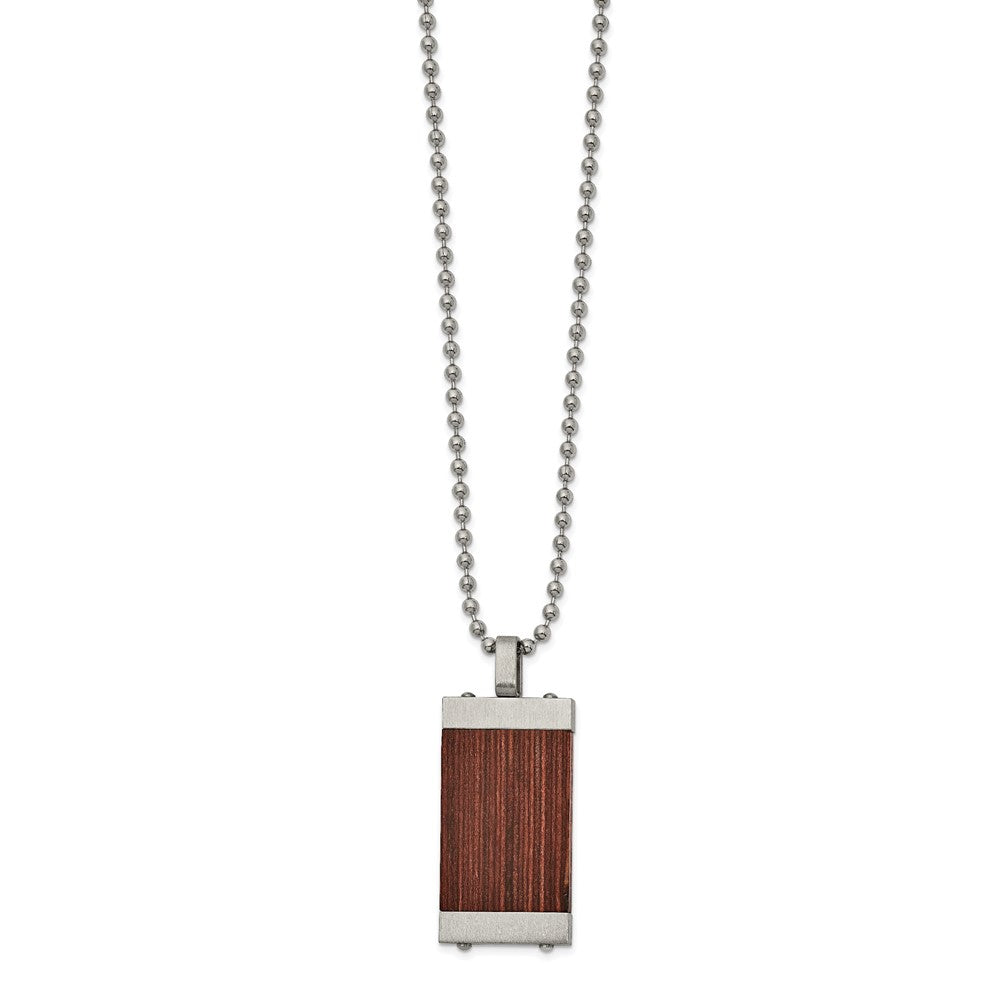 Chisel Stainless Steel Brushed with Wood Inlay Pendant on a 22 inch Ball Chain Necklace