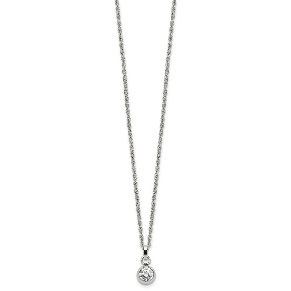 Chisel Stainless Steel Polished CZ Pendant on a 20 inch Multi Link Chain Necklace