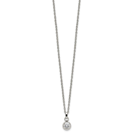 Chisel Stainless Steel Polished CZ Pendant on a 20 inch Multi Link Chain Necklace