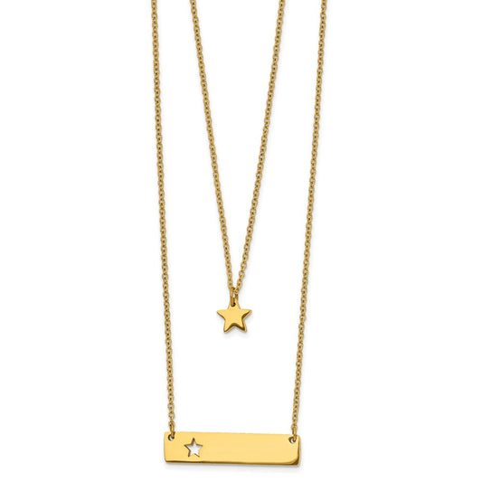 Chisel Stainless Steel Polished Yellow IP-plated Star and Bar Multi Strand 15.5 inch Cable Chain with a 1.5 inch Extension Necklace