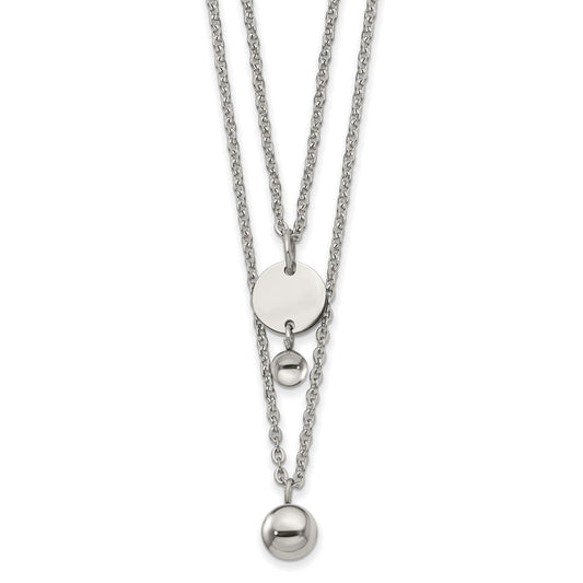 Chisel Stainless Steel Polished 2 Strand Disc and Beads 16.5 inch with a 2 inch Extension Necklace