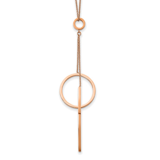 Chisel Stainless Steel Polished Rose IP-plated Circle Dangle on a 16.5 inch Cable Chain with a 1.75 inch Extension Necklace