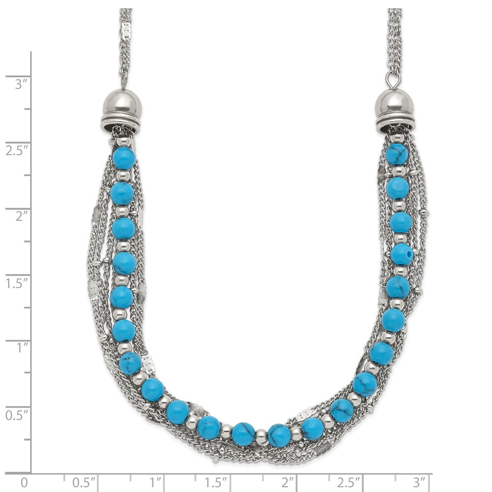 Chisel Stainless Steel Polished Reconstructed Turquoise Multi-Strand 20.75 inch with 2 inch Extension Necklace