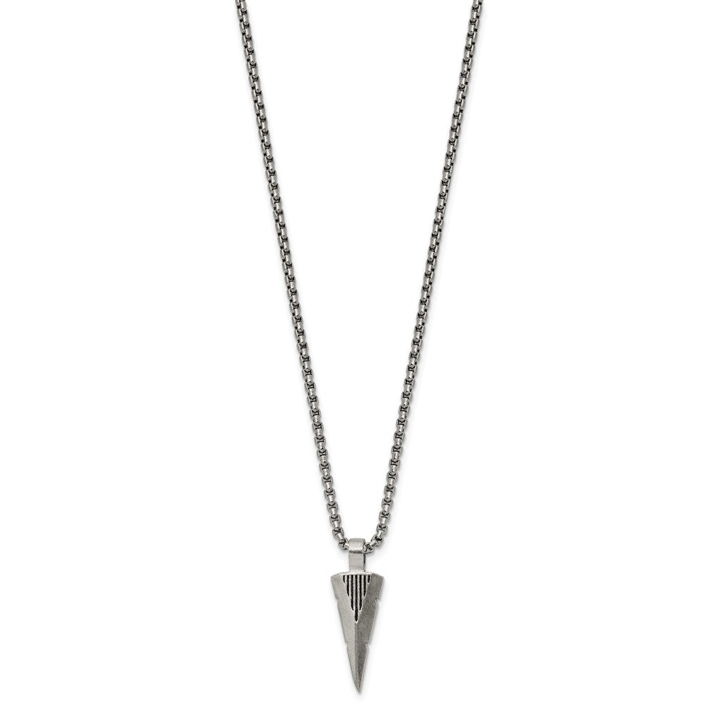 Chisel Stainless Steel Brushed Arrow Head Pendant on a 22 inch Box Chain Necklace