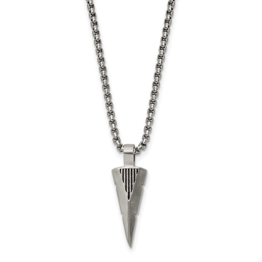 Chisel Stainless Steel Brushed Arrow Head Pendant on a 22 inch Box Chain Necklace