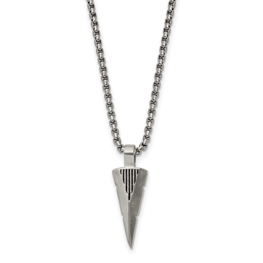 Chisel Stainless Steel Brushed Arrow Head Pendant on a 22 inch Box Chain Necklace
