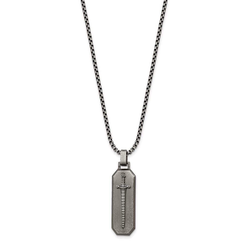 Chisel Stainless Steel Brushed Sword Pendant on a 24 inch Box Chain Necklace