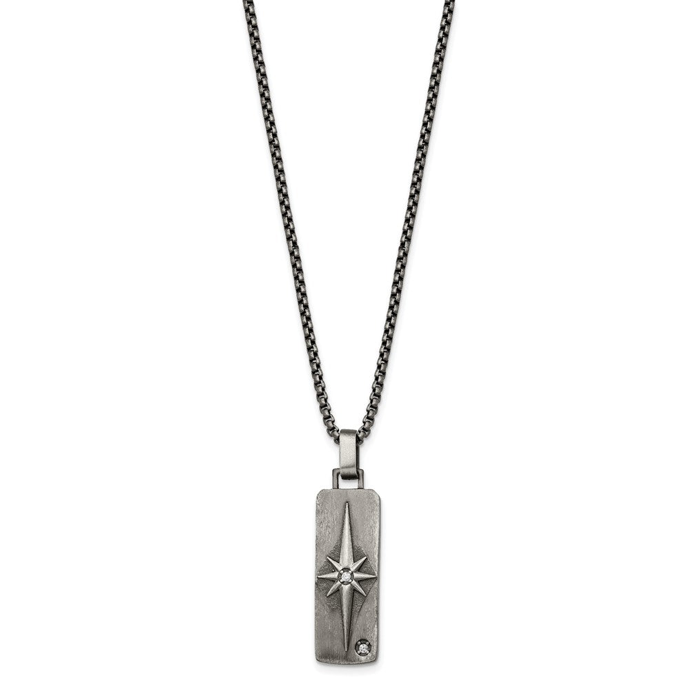 Chisel Stainless Steel Antiqued White Bronze-plated CZ Pendant on a 24 inch Box Chain Necklace