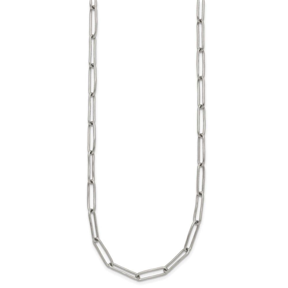 Chisel Stainless Steel Polished Elongated Open Link Paperclip 15 inch Necklace with 2 inch Extension