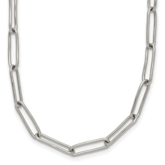 Chisel Stainless Steel Polished Elongated Open Link Paperclip 15 inch Necklace with 2 inch Extension
