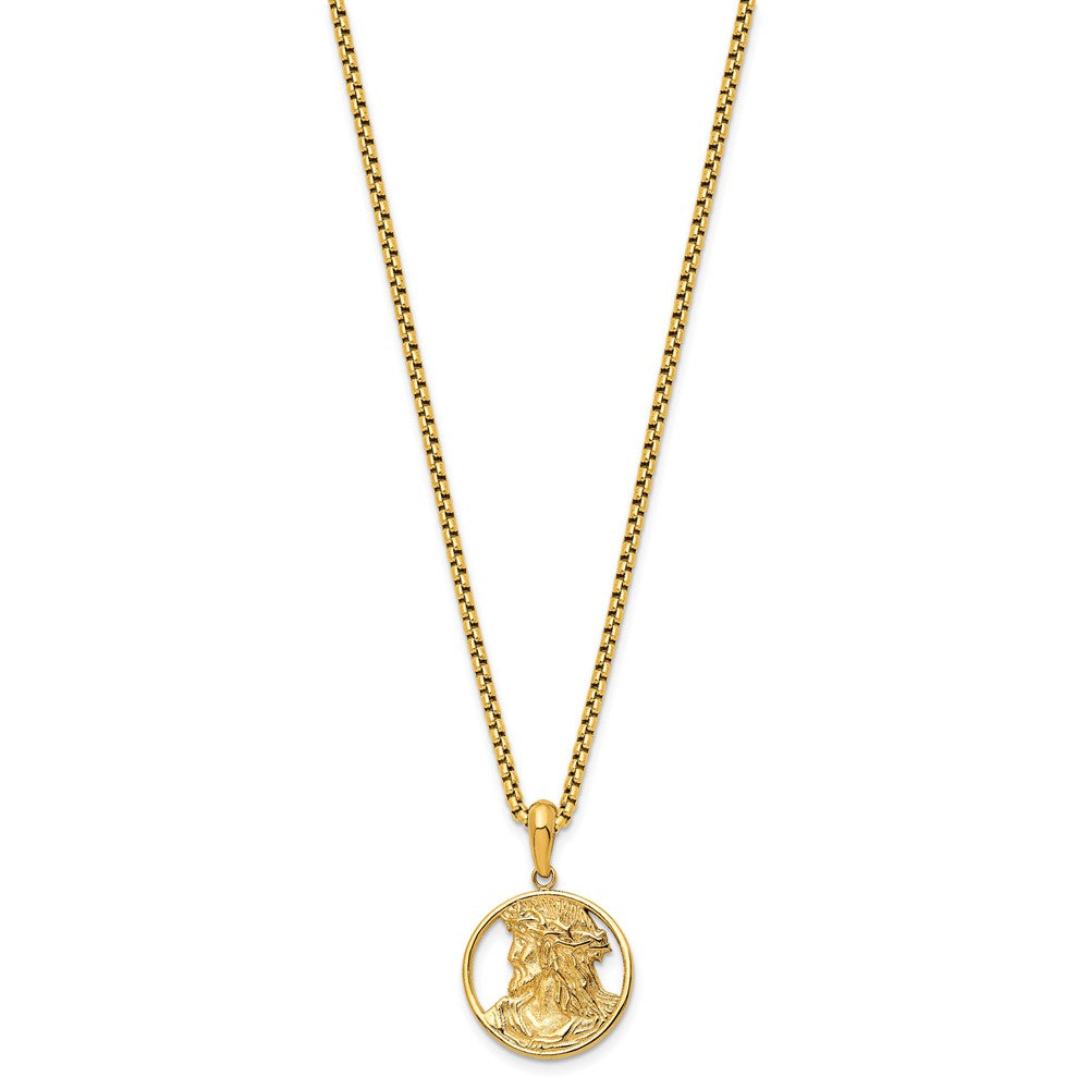 Chisel Stainless Steel Polished Yellow IP-plated Jesus Pendant on a 22 inch Box Chain Necklace