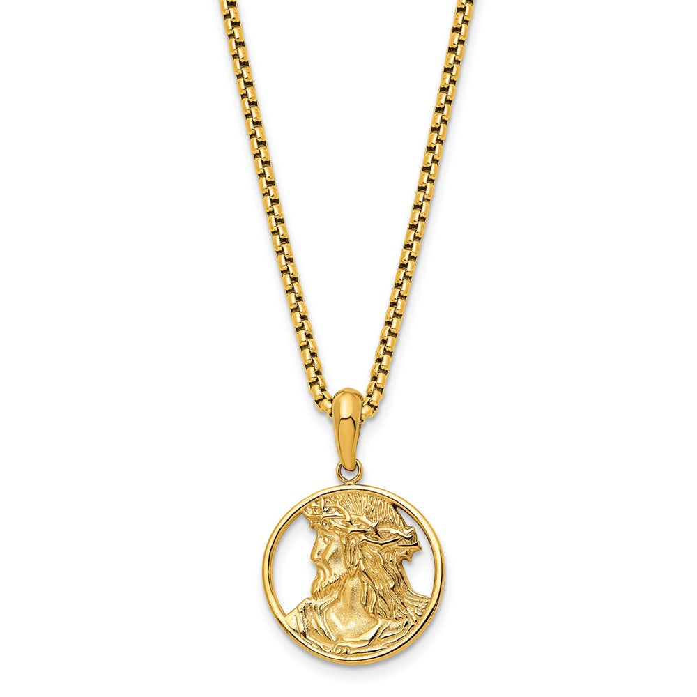 Chisel Stainless Steel Polished Yellow IP-plated Jesus Pendant on a 22 inch Box Chain Necklace