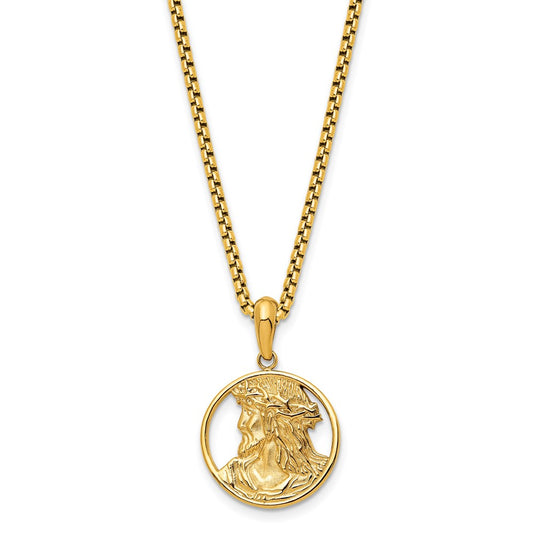 Chisel Stainless Steel Polished Yellow IP-plated Jesus Pendant on a 22 inch Box Chain Necklace