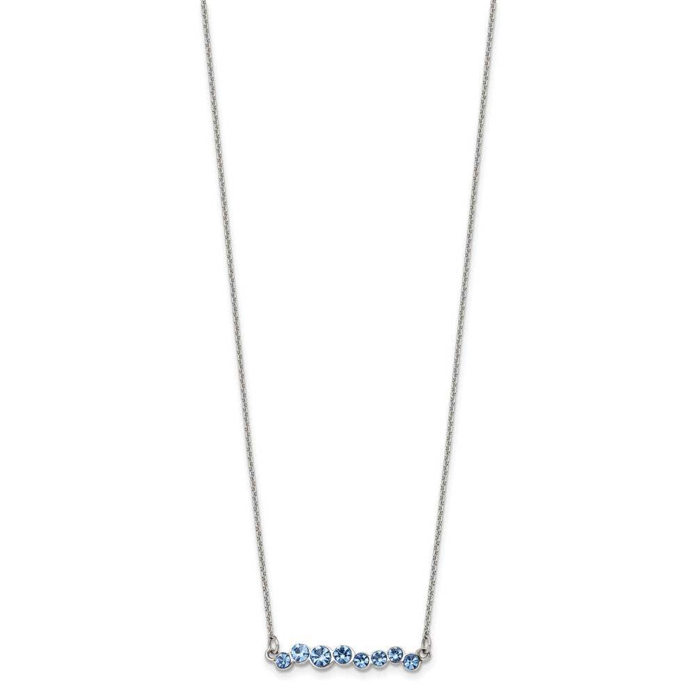 Chisel Stainless Steel Polished Blue Preciosa Crystal Bar on a 16 inch Cable Chain with a 2 inch Extension Necklace