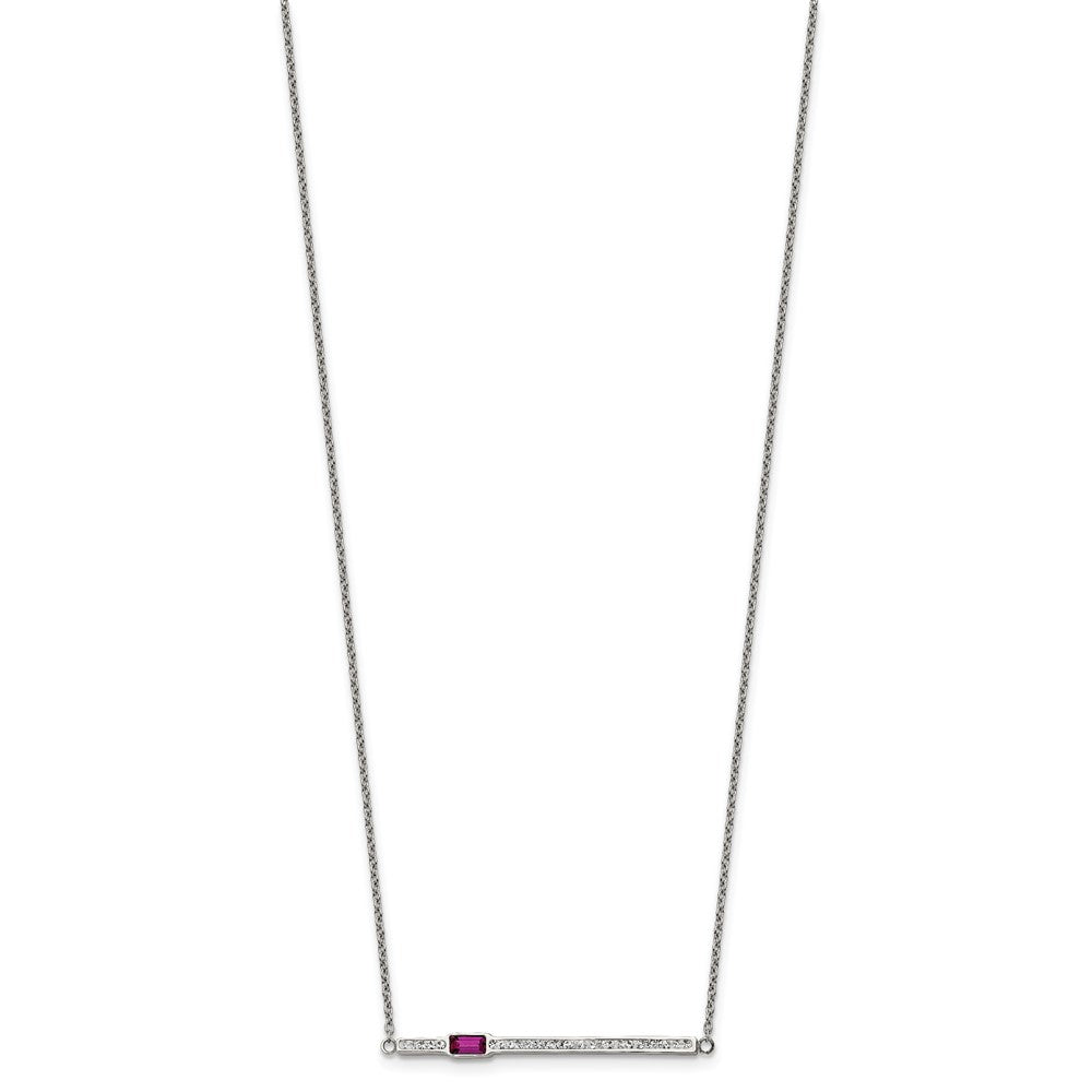 Chisel Stainless Steel Polished Preciosa Crystal and Red Glass Bar on a 15 inch Cable Chain with a 2.75 inch Extension Necklace