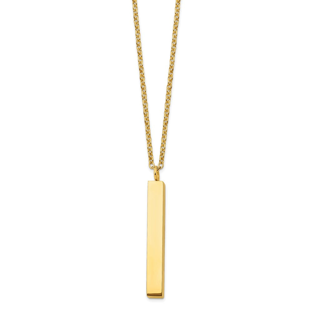 Chisel Stainless Steel Polished Yellow IP-plated Vertical Bar Dangle on a 15 inch Cable Chain with a 3 inch Extension Necklace