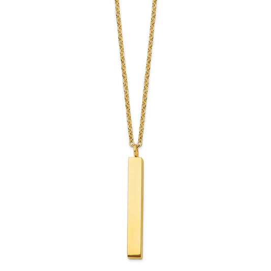 Chisel Stainless Steel Polished Yellow IP-plated Vertical Bar Dangle on a 15 inch Cable Chain with a 3 inch Extension Necklace