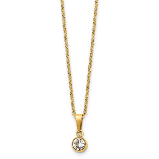 Chisel Stainless Steel Polished Yellow IP-plated Crystal Pendant on a 16 inch Cable Chain with a 2 inch Extension Necklace