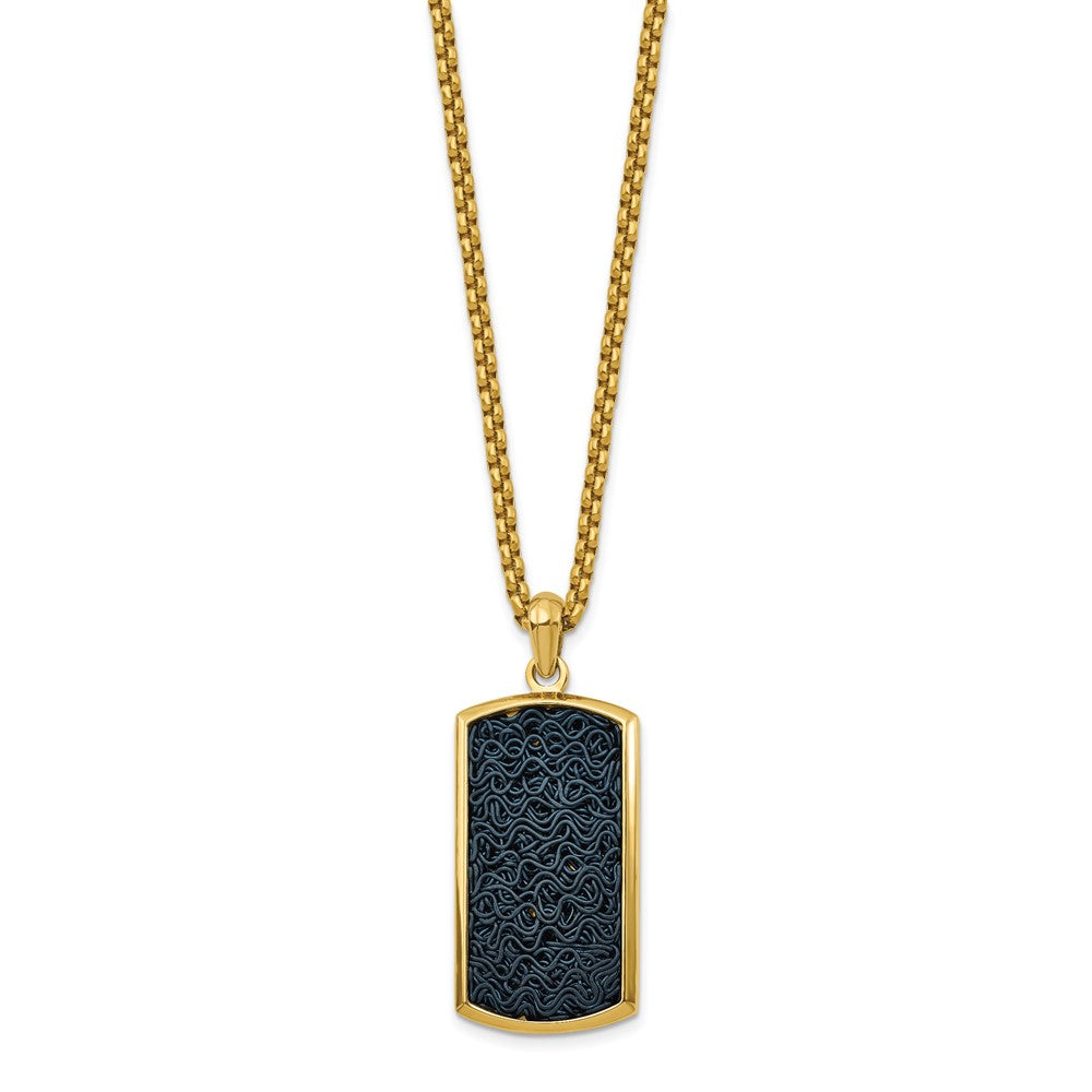 Chisel Stainless Steel Polished Yellow IP-plated with Black Wire Inlay Dog Tag on a 24 inch Box Chain Necklace