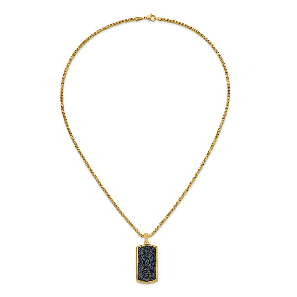 Chisel Stainless Steel Polished Yellow IP-plated with Black Wire Inlay Dog Tag on a 24 inch Box Chain Necklace
