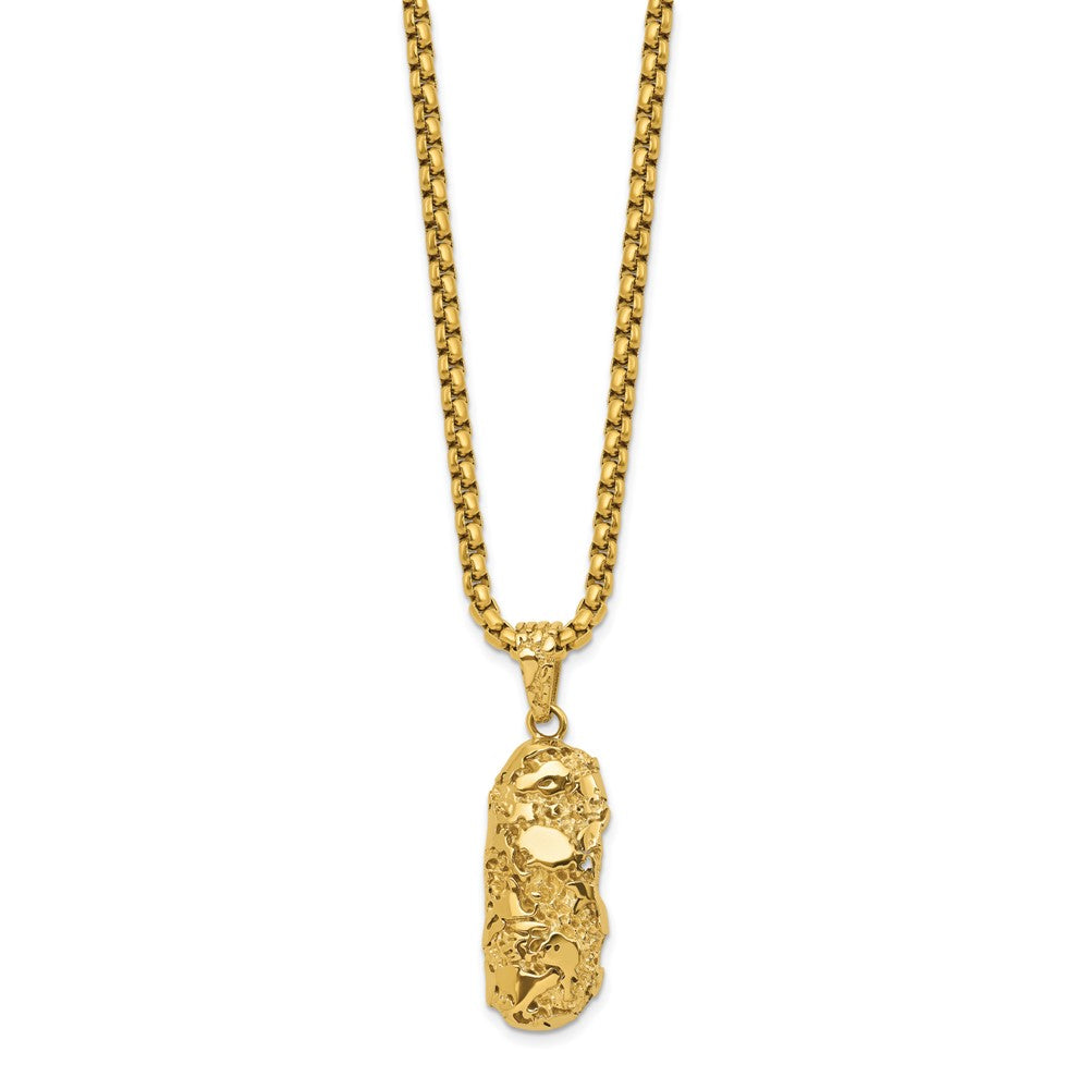 Chisel Stainless Steel Polished and Textured Yellow IP-plated Nugget Dog Tag 22 inch Box Chain Necklace