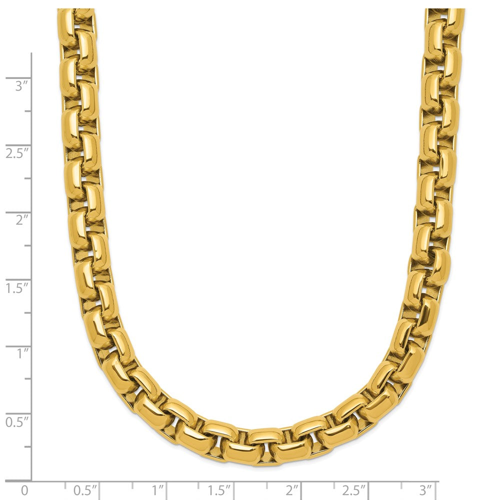 Chisel Stainless Steel Polished Yellow IP-plated 8mm 24 inch Round Box Chain Necklace