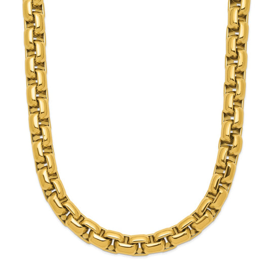 Chisel Stainless Steel Polished Yellow IP-plated 8mm 24 inch Round Box Chain Necklace