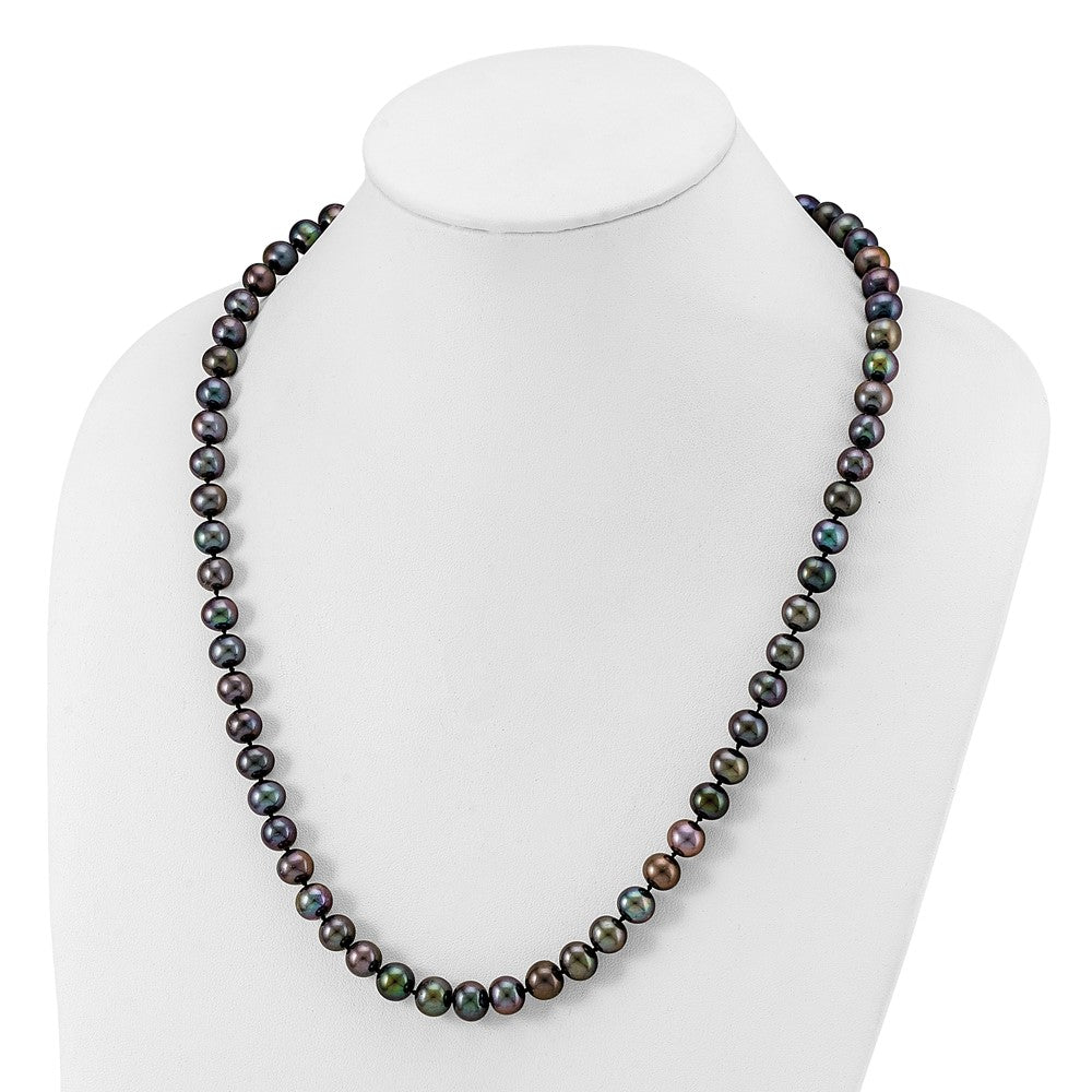 Chisel Stainless Steel Polished 9-10mm Hand Knotted Black Round Freshwater Cultured Pearl 24 inch Necklace