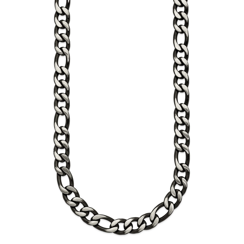 Chisel Stainless Steel Brushed and Polished Black IP-plated 7.5mm 24 inch Figaro Chain Necklace