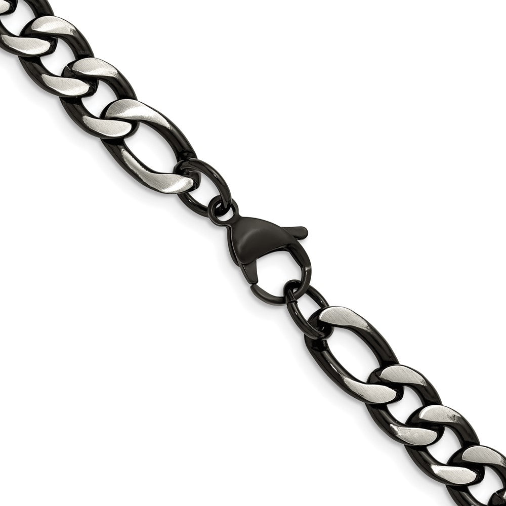 Chisel Stainless Steel Brushed and Polished Black IP-plated 7.5mm 24 inch Figaro Chain Necklace