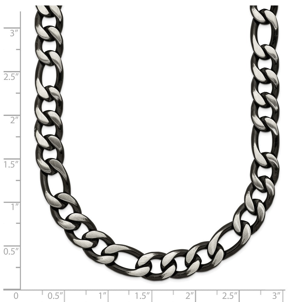 Chisel Stainless Steel Brushed and Polished Black IP-plated 7.5mm 24 inch Figaro Chain Necklace