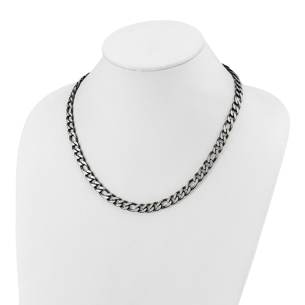 Chisel Stainless Steel Brushed and Polished Black IP-plated 7.5mm 20 inch Figaro Chain Necklace