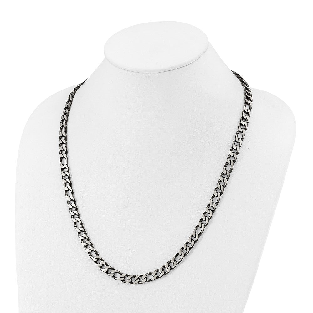 Chisel Stainless Steel Brushed and Polished Black IP-plated 7.5mm 24 inch Figaro Chain Necklace