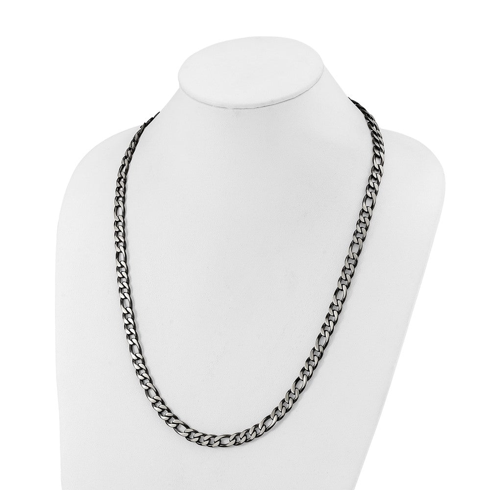 Chisel Stainless Steel Brushed and Polished Black IP-plated 7.5mm 26 inch Figaro Chain Necklace